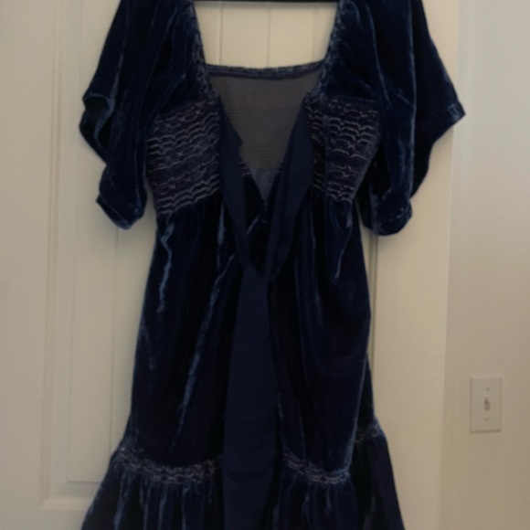 Free People Navy Blue Velvet Mini Dress - Picture 2 of 6